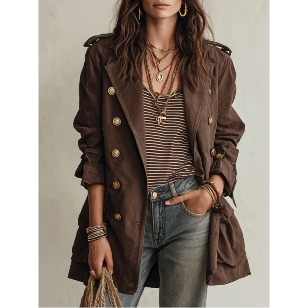 Novarra Double-Breasted Belt Trench Coat - Large - Picture 2 of 5